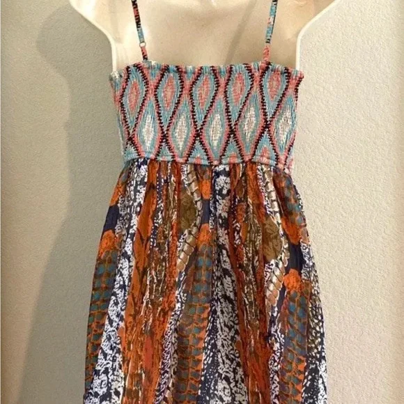 BAND OF GYPSIES | Orange and Blue Pleated Midi Sundress | Size S - Picture 4 of 4